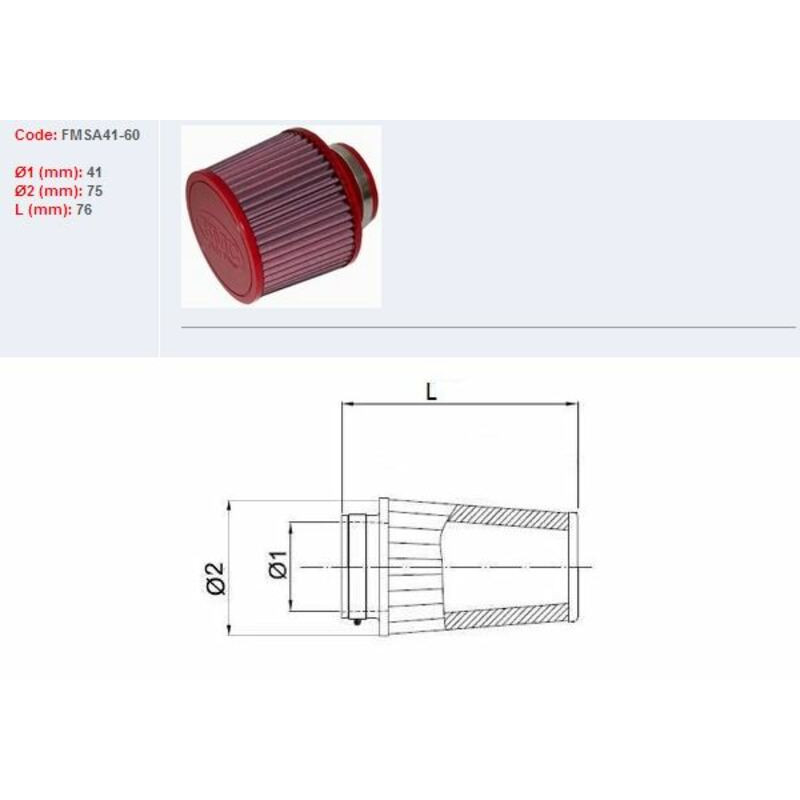 Filtre à air BMC conique Ø41mm - FMSA41-60